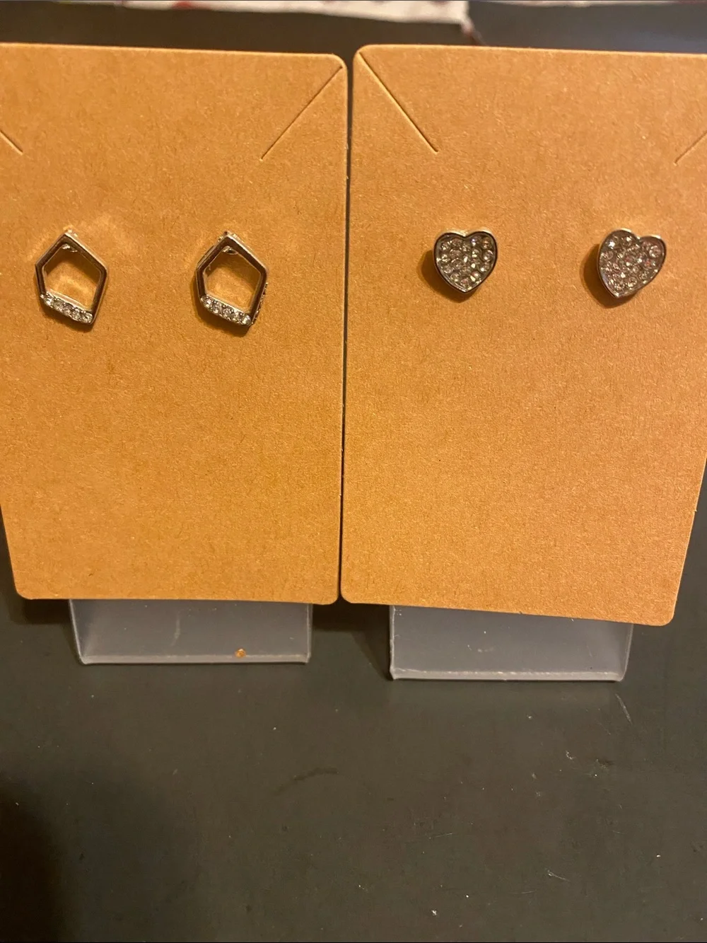 Fashion Jewelry Silver Crystal Heart and Geometric Stud Set